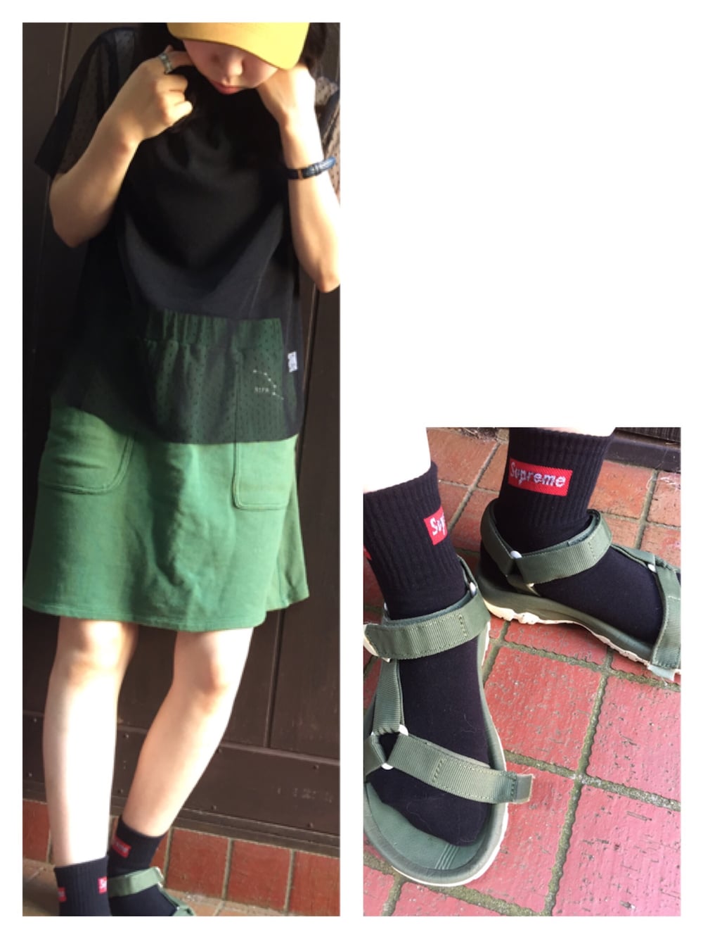 「145cm、150cm、148cm、くつした、サンダル」｜「My Fav. CHILD WOMANのFISH刺繍CAP（キャップ、オレンジ系）」を使った、ツバメさん（レディース・148cm）の夏コーディネートの1枚目の写真
