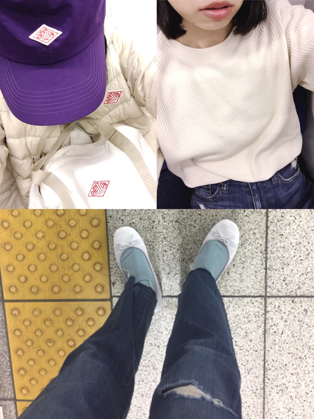 「ラクチンコーデ、ダントン、148cm、150cm、145cm」｜「DANTONの【DANTON】6パネルキャップ NTF（キャップ、パープル系）」を使った、ツバメさん（レディース・148cm）の春コーディネートの1枚目の写真