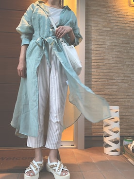 「シアーシャツワンピース」｜「アイテム（シャツワンピース）」を使った、katakaoさん（レディース・158cm）の夏コーディネート