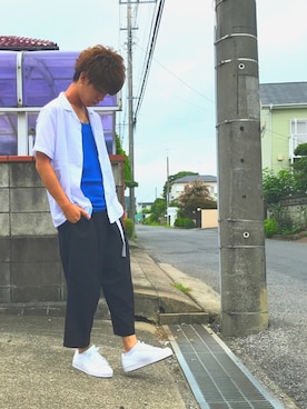 「アイテム（タンクトップ、ブルー系）」を使った、しょーまさん（メンズ・174cm）の夏コーディネート