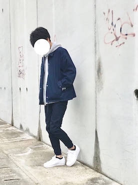 「デニムコーチジャケット」｜「アイテム（スニーカー）」を使った、しょーまさん（メンズ・174cm）の春コーディネート