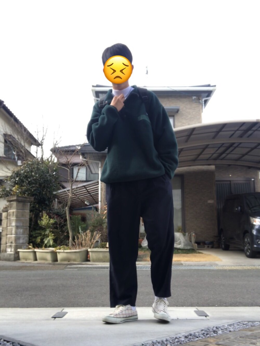 「パタゴニア、supreme、ラフ、14歳、中学生」｜「patagoniaのアイテム（ジャケット/アウター、グリーン系）」を使った、虎太郎さん（メンズ・175cm）の冬コーディネートの1枚目の写真