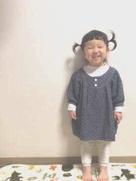 「無印良品（ムジルシリョウヒン）のアイテム（シャツワンピース）」を使った、えりさん（キッズ・80cm）の冬コーディネート
