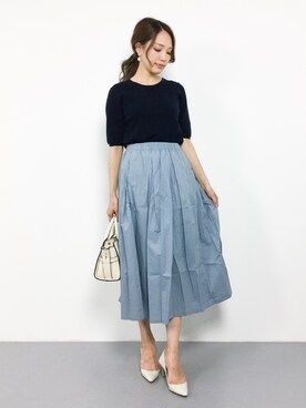 「titivate（ティティベイト）のタイプライタータックフレアスカート（スカート）」を使った、momokoさん（レディース・165cm）の夏コーディネート