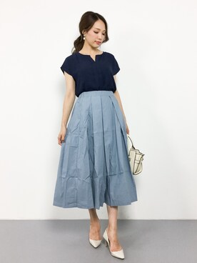 「titivate（ティティベイト）のタイプライタータックフレアスカート（スカート）」を使った、momokoさん（レディース・165cm）の夏コーディネート