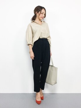 「LEPSIM（レプシィム）のT/R/PUテーパードパンツ　761850（その他パンツ）」を使った、momokoさん（レディース・165cm）の秋コーディネート