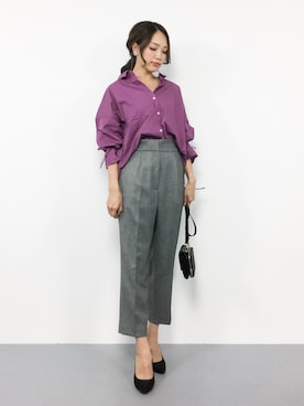 「GLOBAL WORK（グローバルワーク）のバックリボンシャツ長袖/763876（シャツ/ブラウス）」を使った、momokoさん（レディース・165cm）の秋コーディネート