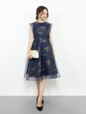 花柄ジャガード オーガンジーフレア結婚式ワンピースドレスを使った人気ファッションコーディネート Wear