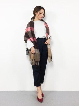 「RIVE DROITE（リヴドロワ）のウールチェックストール（ストール/ショール）」を使った、momokoさん（レディース・165cm）の秋コーディネート
