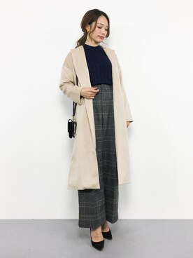 「ガウンコート」｜「アイテム（ノーカラージャケット）」を使った、momokoさん（レディース・165cm）の秋コーディネート