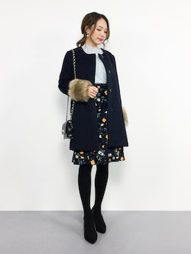 「ベロアスカート」｜「アイテム（その他アウター）」を使った、momokoさん（レディース・165cm）の秋コーディネート