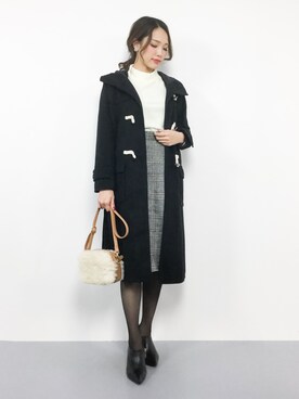 「グレンチェック」｜「アイテム（ダッフルコート）」を使った、momokoさん（レディース・165cm）の冬コーディネート