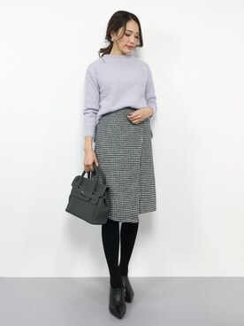 momokoさんの「千鳥格子ラップ風セミタイトスカート」を使ったコーディネート
