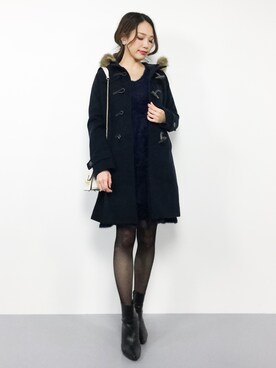 「earth music&ecology（アースミュージックアンドエコロジー）のアイテム（ダッフルコート）」を使った、momokoさん（レディース・165cm）の冬コーディネート