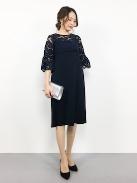 「A part by（アパートバイ）の【結婚式にも】OC*レースドッキングワンピース　776606 （ドレス）」を使った、momokoさん（レディース・165cm）の冬コーディネート