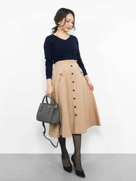 momokoさんの「【WEB限定】 フロントボタンフレアスカート」を使ったコーディネート
