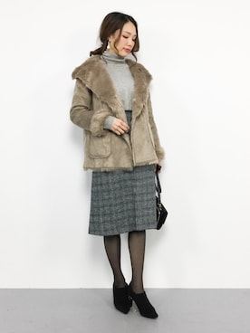 「グレンチェック」｜「アイテム（ムートンコート）」を使った、momokoさん（レディース・165cm）の冬コーディネート