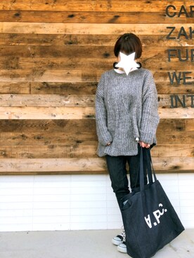 「ZOZO（ゾゾ）のスリムテーパードデニムパンツ［WOMEN］（デニムパンツ）」を使った、aoiさん（レディース・158cm）の冬コーディネート