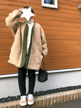 「ZOZO（ゾゾ）のスリムテーパードデニムパンツ［WOMEN］（デニムパンツ）」を使った、aoiさん（レディース・158cm）の冬コーディネート