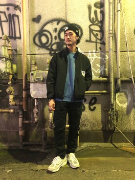 「NEW ERA（ニューエラ）の【×NEW ERA】ベーシック カフ ニットキャップ AC刺繍/BASIC CUFF KNIT CAP EMBROIDERY AC（ニットキャップ/ビーニー）」を使った、Akinori Iwataさん（メンズ・167cm）の秋コーディネート