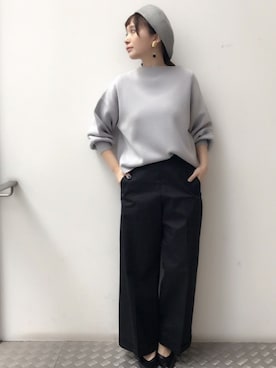「大ぶりアクセサリー」｜「アイテム（ワンピース/ドレス）」を使った、nano・universe press天本さん（レディース・162cm）の冬コーディネート