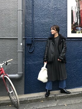 「NANO universe（ナノユニバース）のアイテム（ライダースジャケット）」を使った、nano・universe press天本さん（レディース・162cm）の秋コーディネート