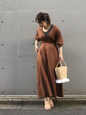「Fatima morocco（ファティマモロッコ）のアイテム（かごバッグ）」を使った、nano・universe press天本さん（レディース・162cm）の春コーディネート