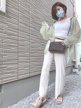 「LOWRYS FARM（ローリーズファーム）のセンタープレスカラーフレアパンツ　870189（その他パンツ）」を使った、jelaaaさん（レディース・161cm）の春コーディネート