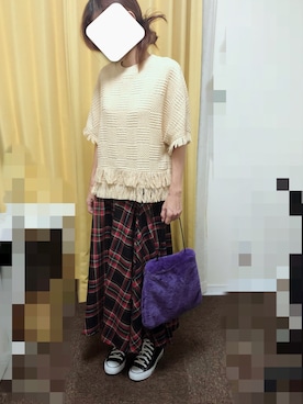 「タータンチェックスカート」｜eruさん（レディース・163cm）の秋コーディネート