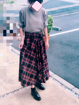 「ワッフルクルーネックＴ」｜「アイテム（その他シューズ）」を使った、eruさん（レディース・163cm）の秋コーディネート