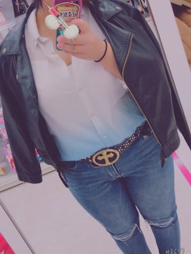 「カッコイイ女子」｜「アイテム（ライダースジャケット）」を使った、ゆうたま💕さん（レディース・161cm）の秋コーディネート
