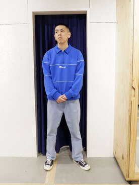「blue」｜「アイテム（スウェット）」を使った、中山 麗士さん（メンズ・178cm）の春コーディネート