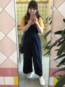 「アイテム（つなぎ/オールインワン、ブルー系）」を使った、Sharon Hungさん（レディース・153cm）の春コーディネート