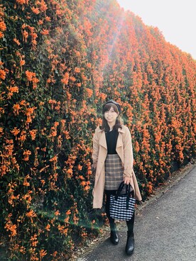 「MERCURYDUO（マーキュリーデュオ）のアイテム（クラッチバッグ）」を使った、Sharon Hungさん（レディース・153cm）の冬コーディネート