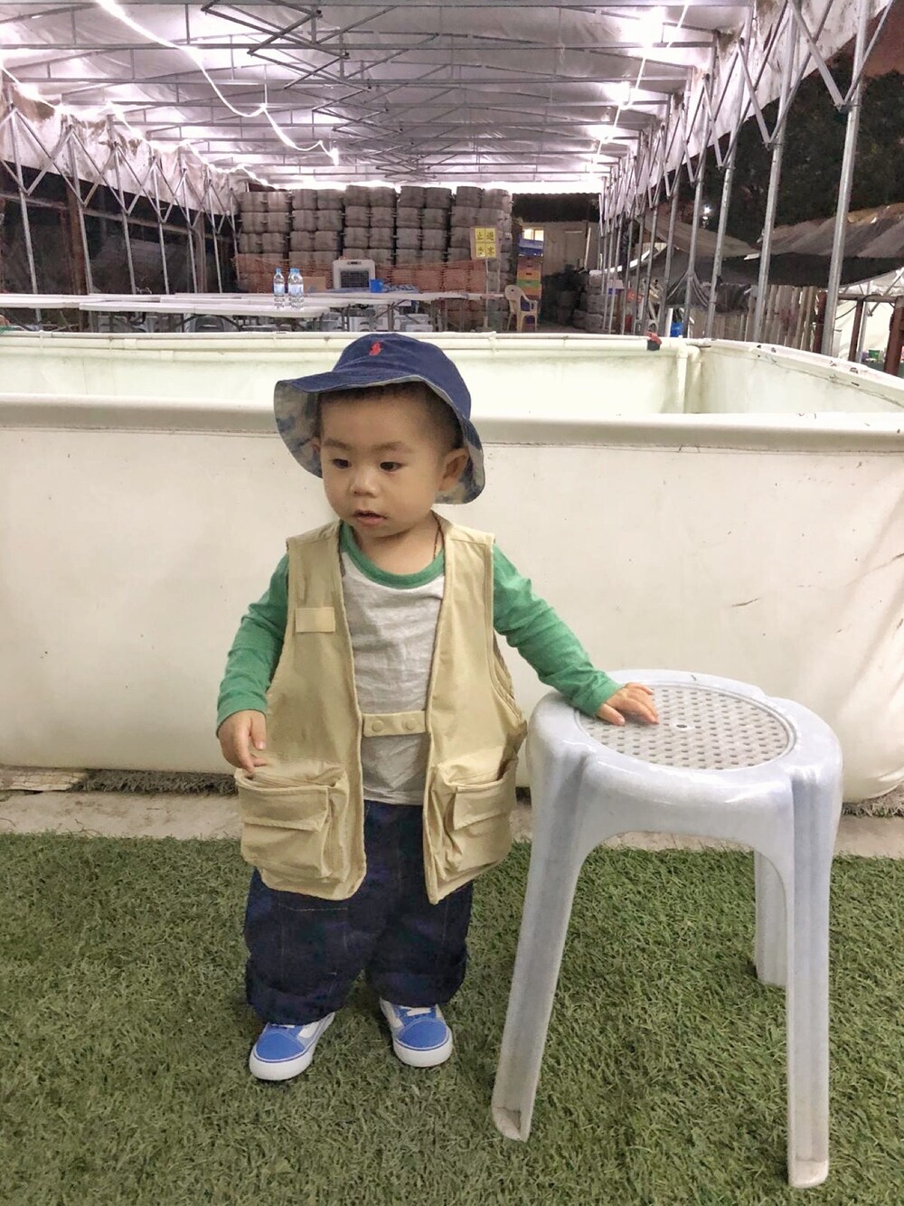 「1歳、kids、kidfashion#、春休み」｜「POLO RALPH LAURENのアイテム（サンバイザー、ブルー系）」を使った、Blakeyuuさん（キッズ・90cm）の春コーディネートの1枚目の写真