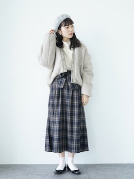 「ボア」｜「アイテム（ハンチング/ベレー帽）」を使った、kannaさん（レディース・165cm）の秋コーディネート