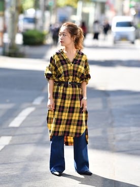 「チェックシャツワンピース」｜「アイテム（シャツワンピース）」を使った、SHIORIさん（レディース・150cm）の秋コーディネート