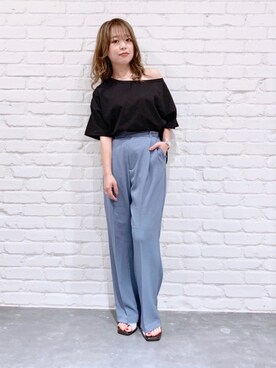 「CIAOPANIC（チャオパニック）の【WEB限定】センタープレスタックパンツ（その他パンツ）」を使った、SHIORIさん（レディース・150cm）の夏コーディネート