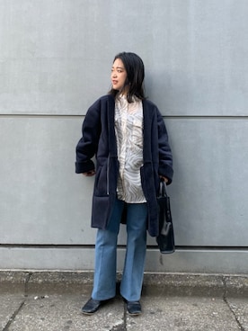 「フェイクレザー」｜「アイテム（ノーカラーコート）」を使った、SHIORIさん（レディース・150cm）の冬コーディネート