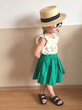 「Aラインスカート」｜「アイテム（帽子）」を使った、ひー☺︎♡さん（キッズ・90cm）の春コーディネート