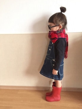 「HUNTER（ハンター）のハンター / キッズ ファーストクラッシック（レインシューズ）」を使った、ひー☺︎♡さん（キッズ・100cm）の秋コーディネート