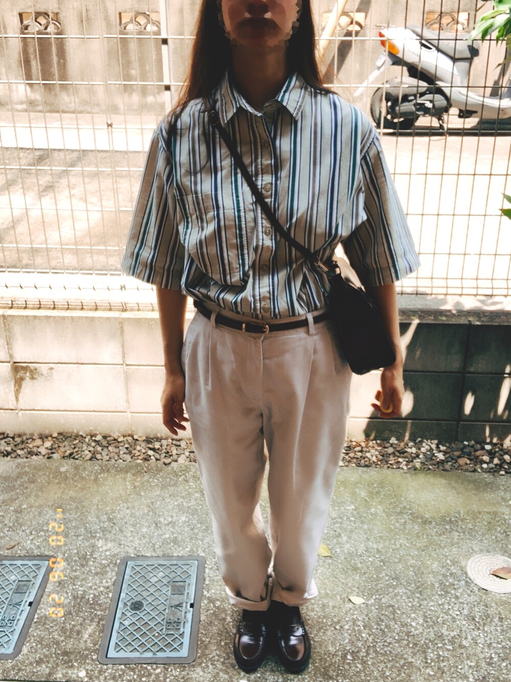 月藤もりさんの「FADED GLORY マルチストライプ 半袖シャツ 古着（FADED GLORY）」を使ったコーディネートの1枚目の写真