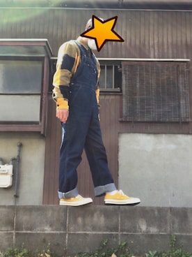 「マスタード」｜「アイテム（オールインワン・サロペット）」を使った、たいがさん（メンズ・167cm）の春コーディネート