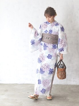 「アイテム（浴衣、パープル系）」を使った、ゆかた館グレースさん（レディース・160cm）の夏コーディネート