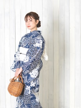 「アイテム（水着/着物・浴衣、ブルー系）」を使った、ゆかた館グレースさん（レディース・160cm）の夏コーディネート