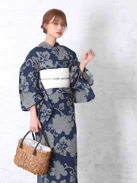 「ネイビー×ホワイト」｜ゆかた館グレースさん（レディース・160cm）の夏コーディネート