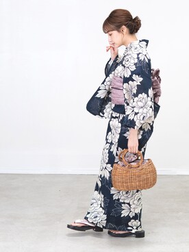 「アイテム（水着/着物・浴衣、ブルー系）」を使った、ゆかた館グレースさん（レディース・160cm）の夏コーディネート
