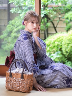 「アイテム（水着/着物・浴衣、ブルー系）」を使った、ゆかた館グレースさん（レディース・160cm）の夏コーディネート