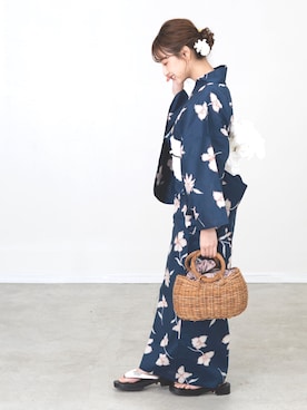 「ネイビー×ホワイト」｜「アイテム（浴衣）」を使った、ゆかた館グレースさん（レディース・160cm）の夏コーディネート
