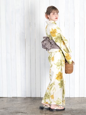「イエロー」｜「アイテム（浴衣）」を使った、ゆかた館グレースさん（レディース・160cm）の夏コーディネート